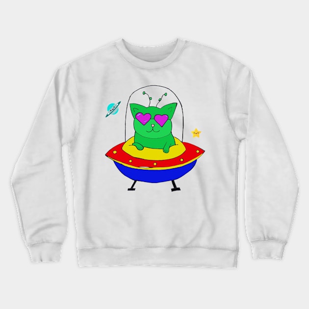 Alien Space Cat Crewneck Sweatshirt by Crazytrain77